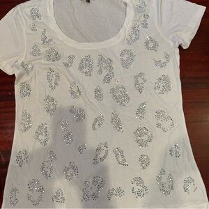 Express white t shirt with silver beading size Large